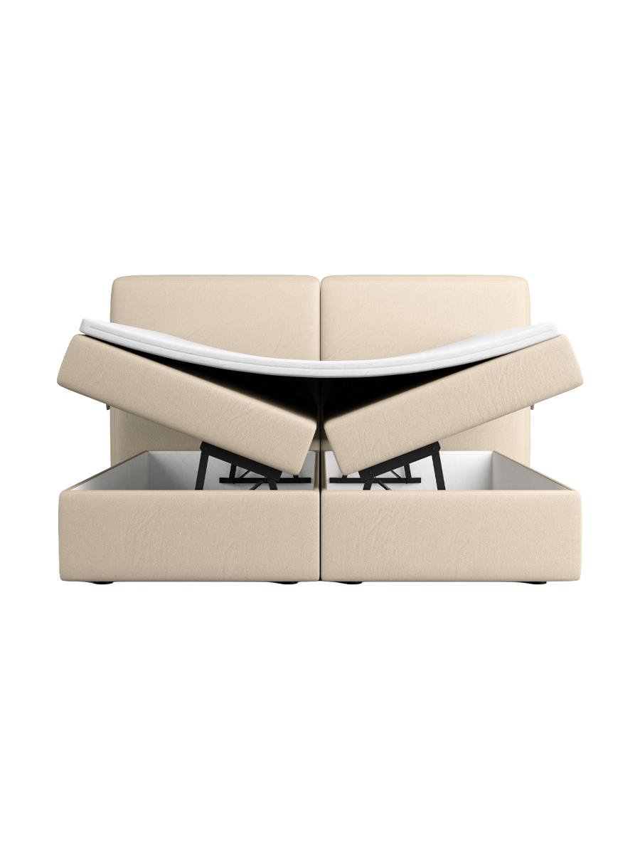 
Design Boxspringbett „Castellia“ mit Ablagefach, Kunstleder Beige - 140 x 200 cm