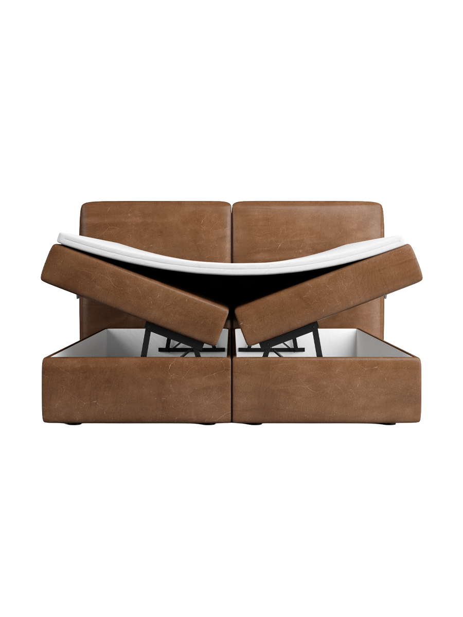 
Design Boxspringbett „Castellia“ mit Ablagefach, Kunstleder Choco Brown - 140 x 200 cm