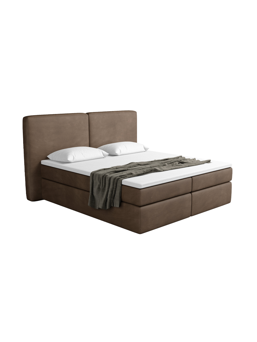 
Design Boxspringbett „Castellia“ mit Ablagefach, Kunstleder Dunkelbraun - 140 x 200 cm