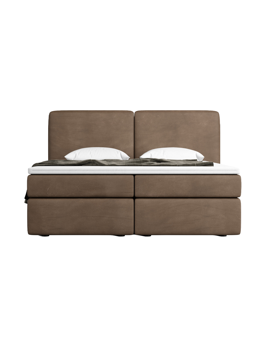 
Design Boxspringbett „Castellia“ mit Ablagefach, Kunstleder Dunkelbraun - 140 x 200 cm