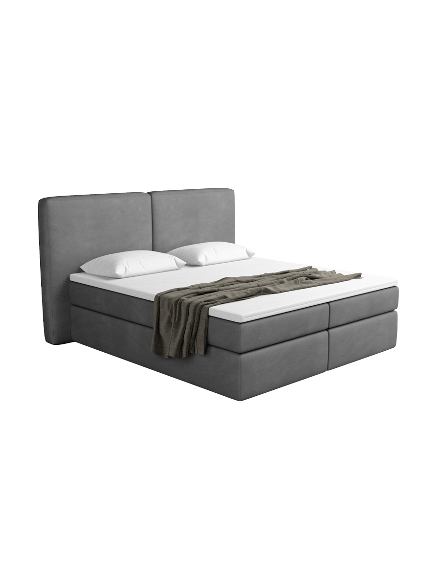 
Design Boxspringbett „Castellia“ mit Ablagefach, Kunstleder Grau - 140 x 200 cm