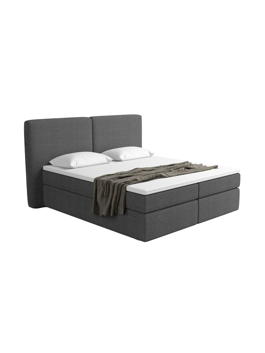 
Lit boxspring design « Castellia » avec compartiment de rangement, tissu tissé anthracite - 140 x 200 cm