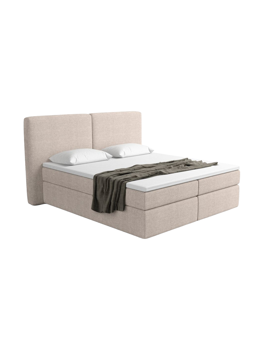 
Lit boxspring design « Castellia » avec compartiment de rangement, tissu tissé beige - 140 x 200 cm