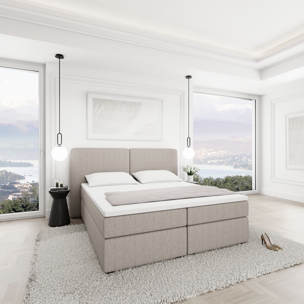 
Design Boxspringbett „Castellia“ mit Ablagefach, Webstoff Beige - 140 x 200 cm