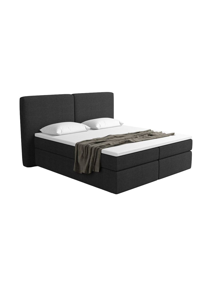 
Lit boxspring design « Castellia » avec compartiment de rangement, tissu tissé noir - 140 x 200 cm