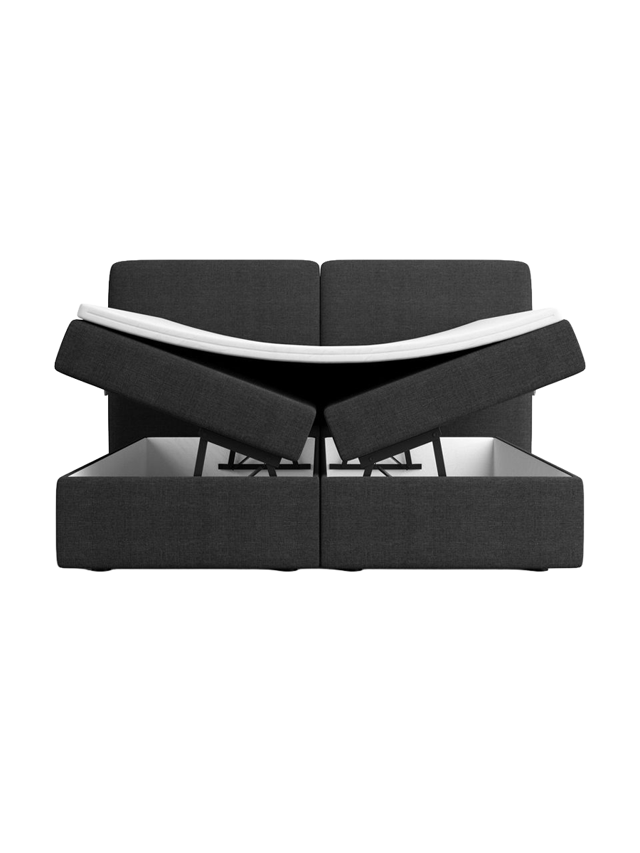 
Letto boxspring di design «Castellia» con vano portaoggetti, tessuto intrecciato nero - 140 x 200 cm