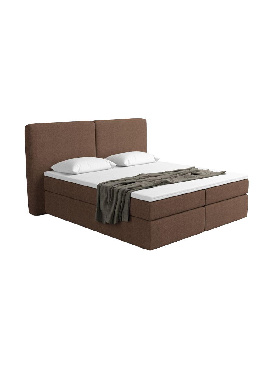 
Lit boxspring design « Castellia » avec compartiment de rangement, tissu tissé marron - 140 x 200 cm