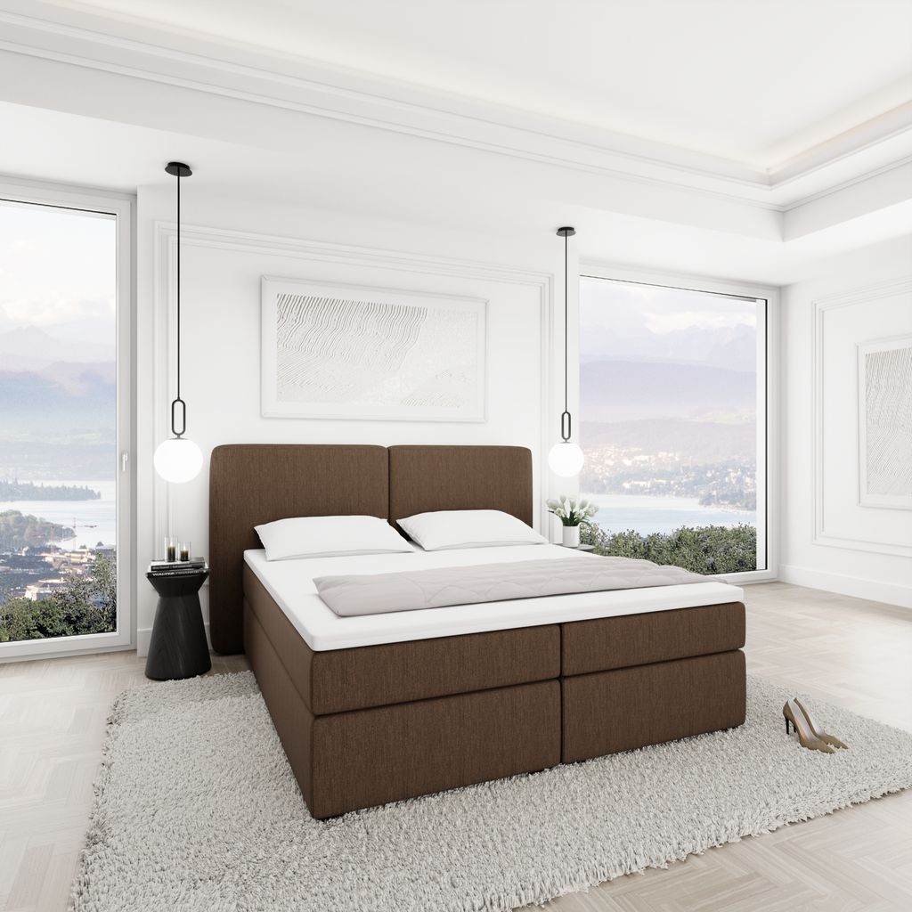 
Designer box-spring bed “Castellia” with storage compartment, brown woven fabric - 140 x 200 cm