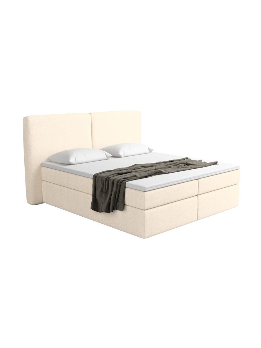
Lit boxspring design « Castellia » avec compartiment de rangement, tissu tissé crème - 140 x 200 cm