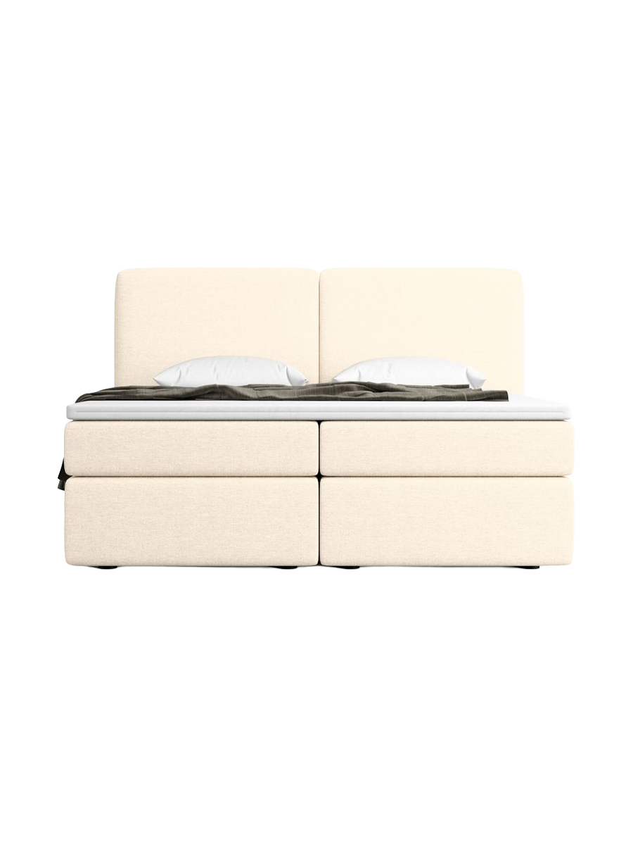 
Letto boxspring di design «Castellia» con vano portaoggetti, tessuto intrecciato color crema - 140 x 200 cm