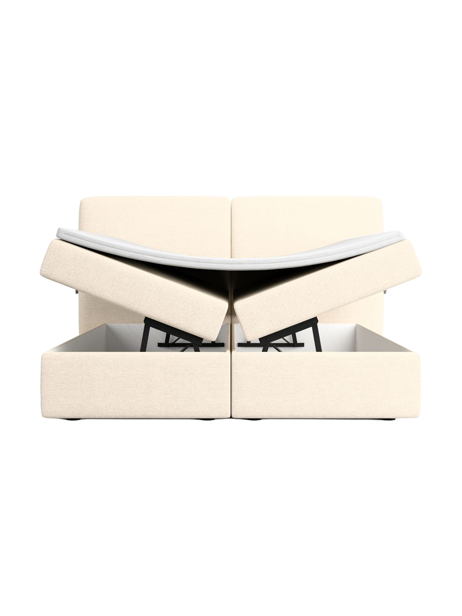 
Letto boxspring di design «Castellia» con vano portaoggetti, tessuto intrecciato color crema - 140 x 200 cm
