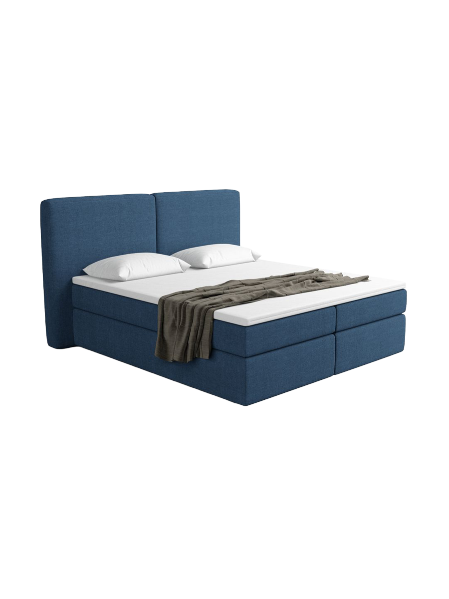 
Lit boxspring design « Castellia » avec compartiment de rangement, tissu tissé bleu foncé - 140 x 200 cm