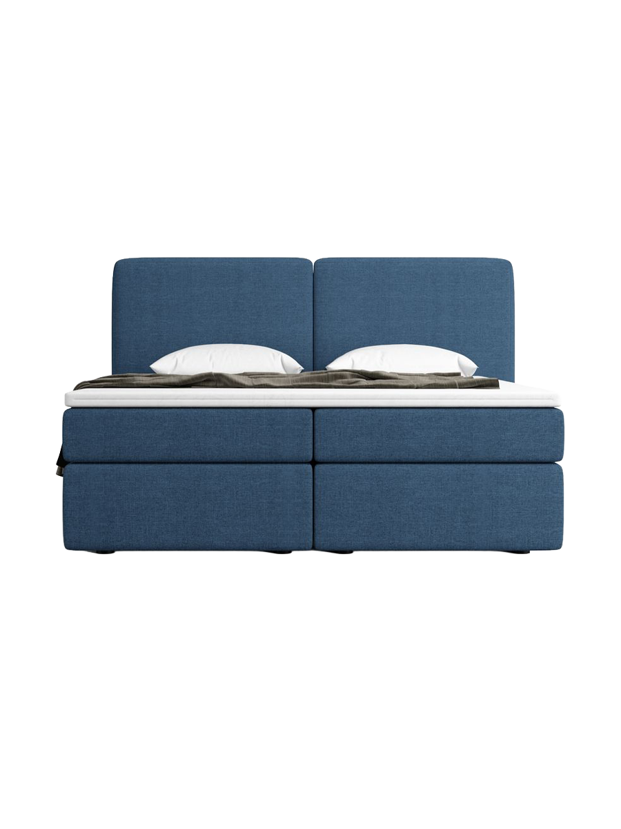 
Letto boxspring di design «Castellia» con vano portaoggetti, tessuto intrecciato blu scuro - 140 x 200 cm