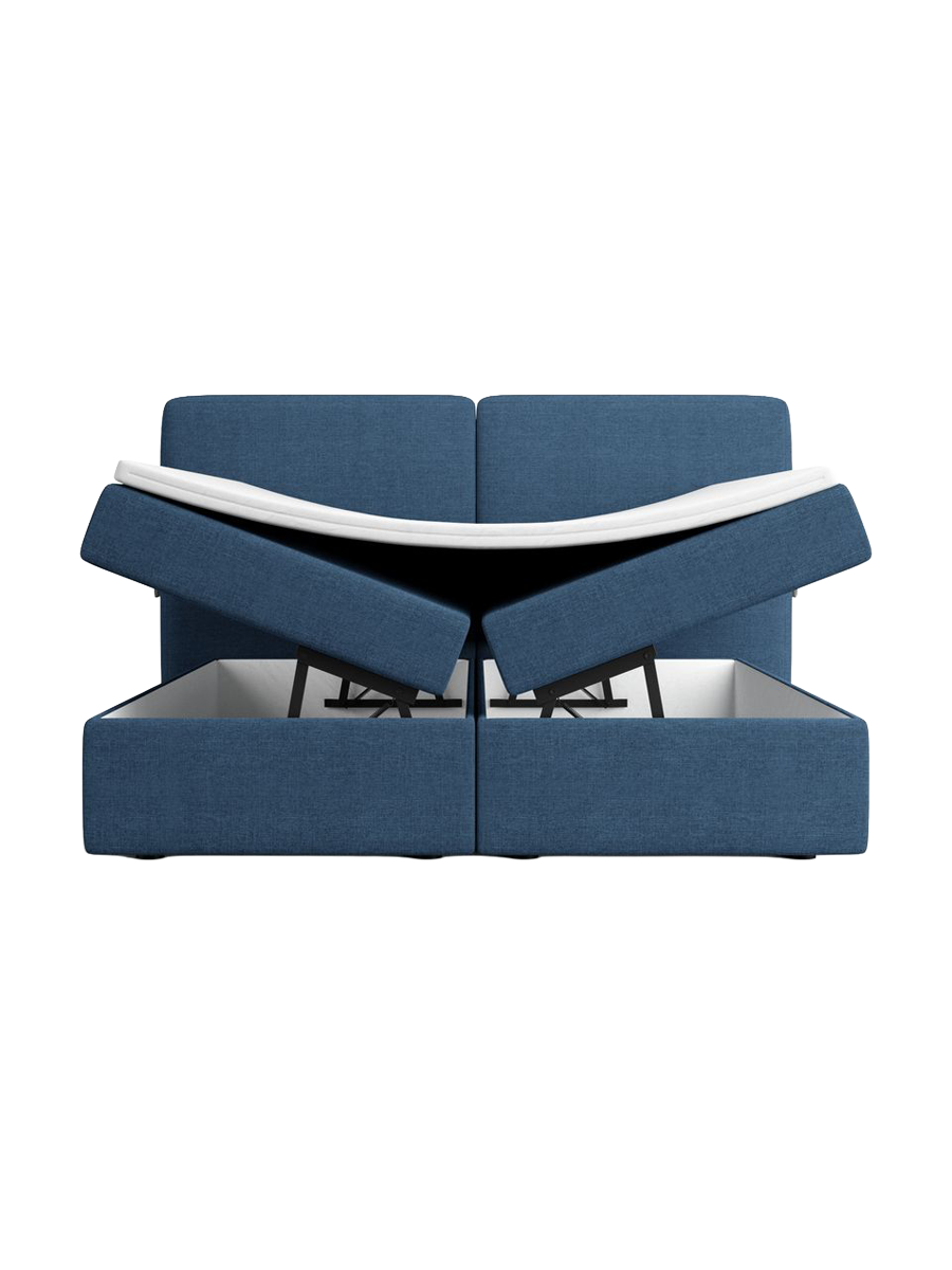 
Letto boxspring di design «Castellia» con vano portaoggetti, tessuto intrecciato blu scuro - 140 x 200 cm