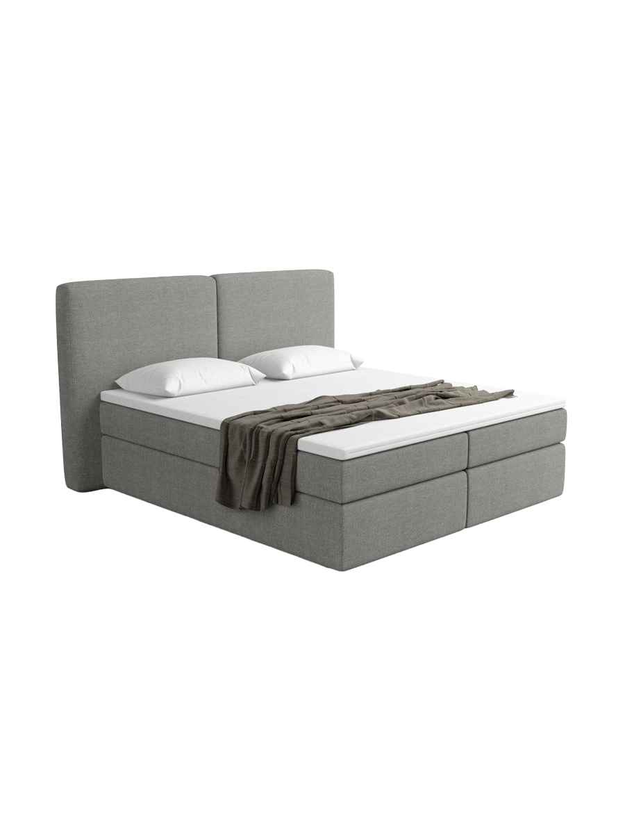 
Lit boxspring design « Castellia » avec compartiment de rangement, tissu tissé gris - 140 x 200 cm