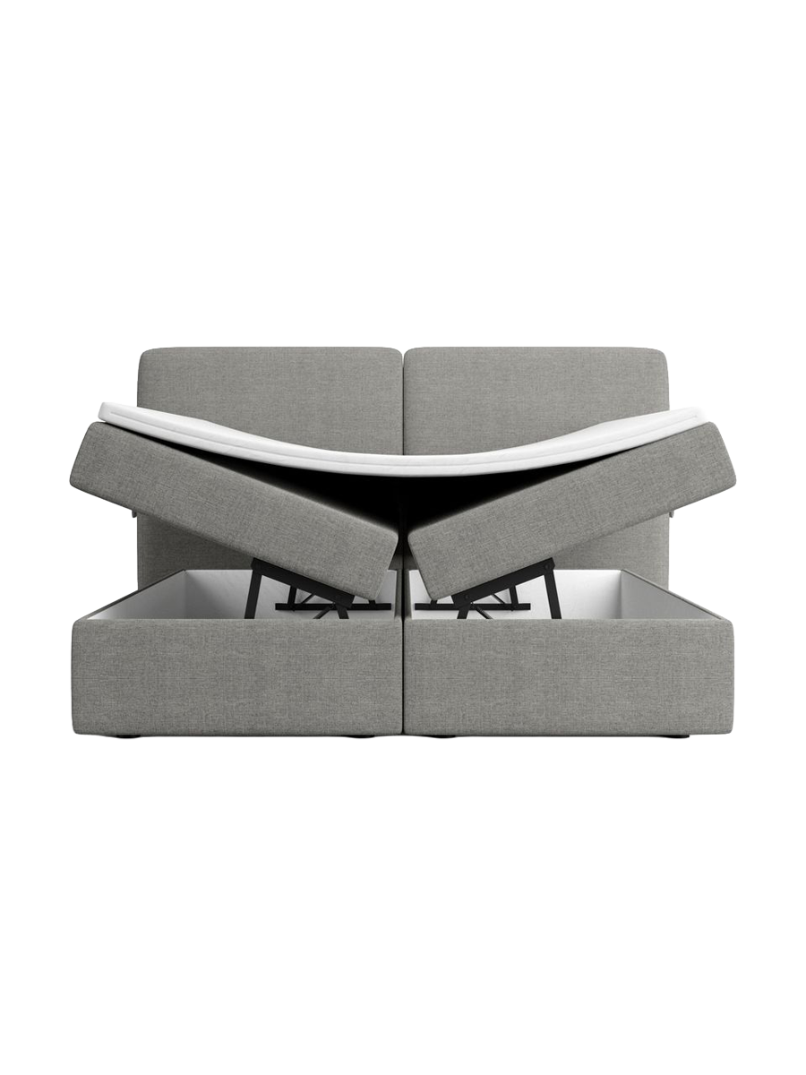 
Designer box-spring bed “Castellia” with storage compartment, grey woven fabric - 140 x 200 cm
