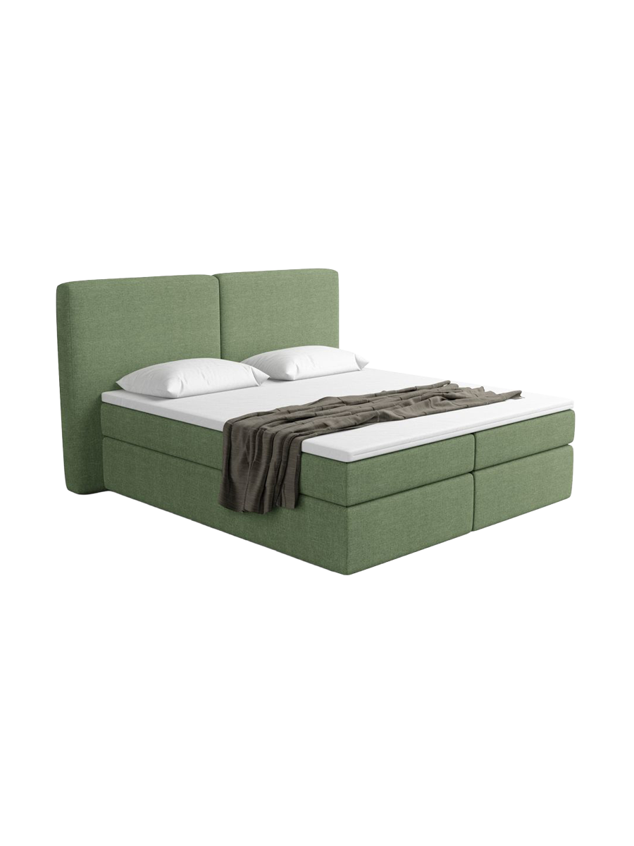 
Lit boxspring design « Castellia » avec compartiment de rangement, tissu tissé vert - 140 x 200 cm