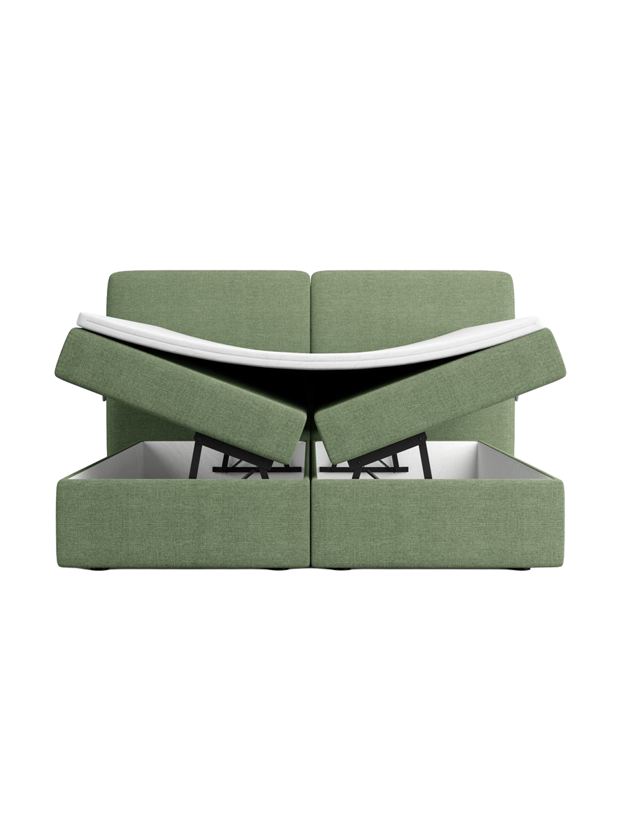 
Design Boxspringbett „Castellia“ mit Ablagefach, Webstoff Grün - 140 x 200 cm