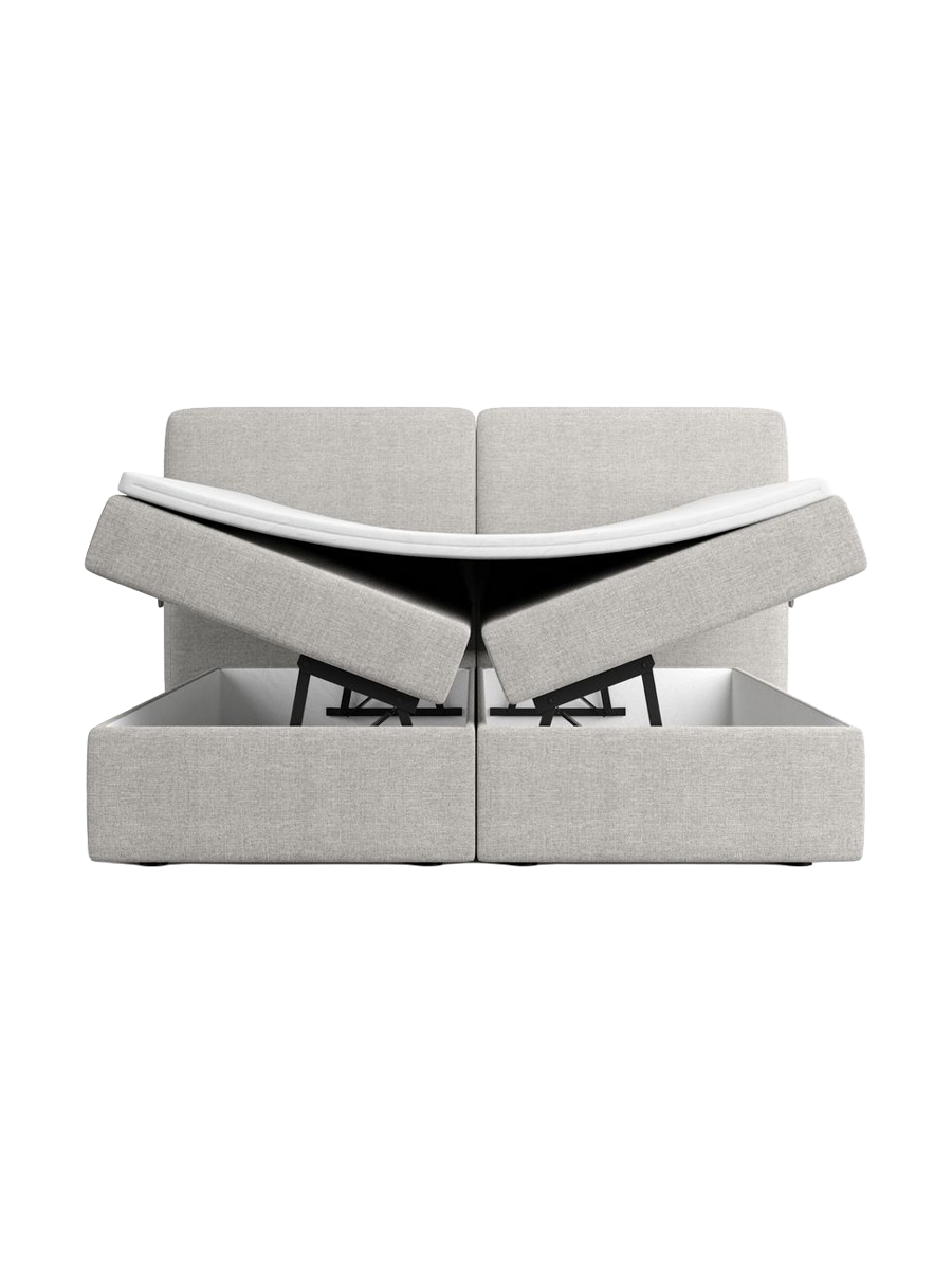 
Designer box-spring bed “Castellia” with storage compartment, light grey woven fabric - 140 x 200 cm