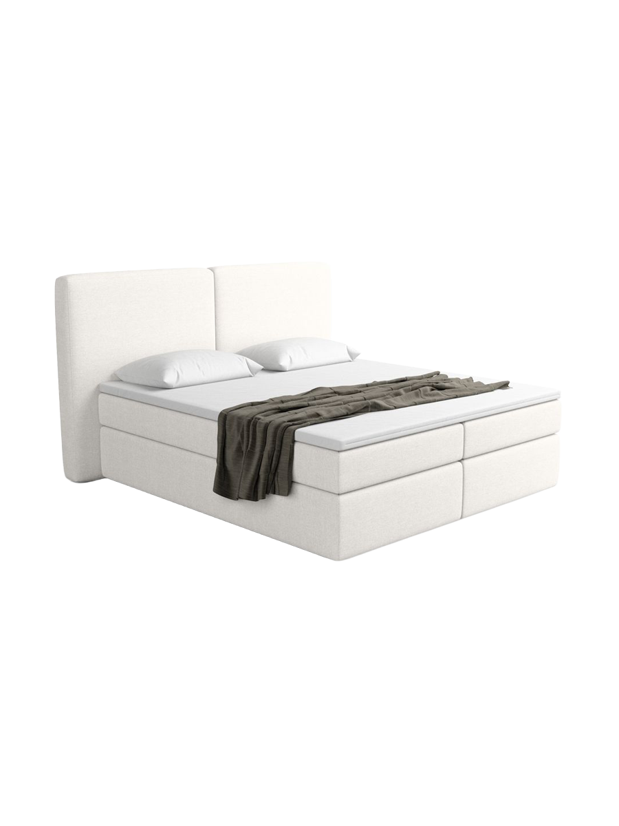 
Lit boxspring design « Castellia » avec compartiment de rangement, tissu tissé blanc - 140 x 200 cm