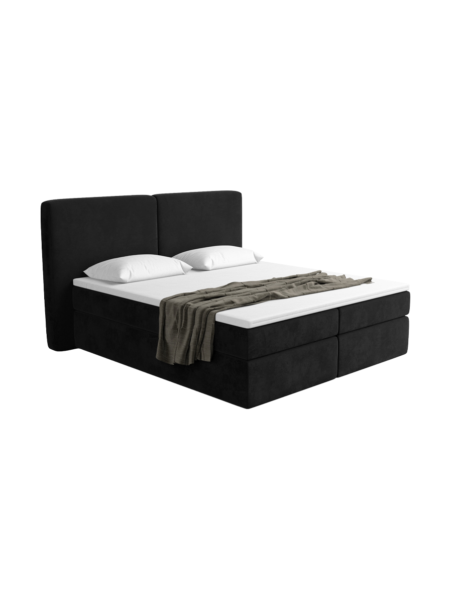 
Design Boxspringbett „Castellia“ mit Ablagefach, Samt Schwarz - 140 x 200 cm