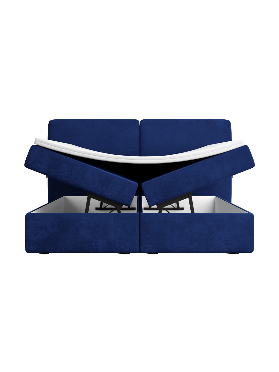 
Design Boxspringbett „Castellia“ mit Ablagefach, Samt Blau - 140 x 200 cm