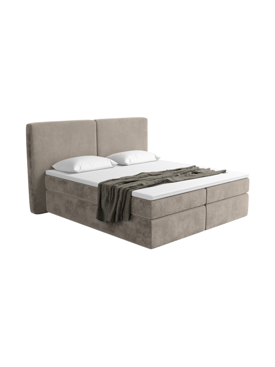 
Design Boxspringbett „Castellia“ mit Ablagefach, Samt Beige dunkel - 140 x 200 cm