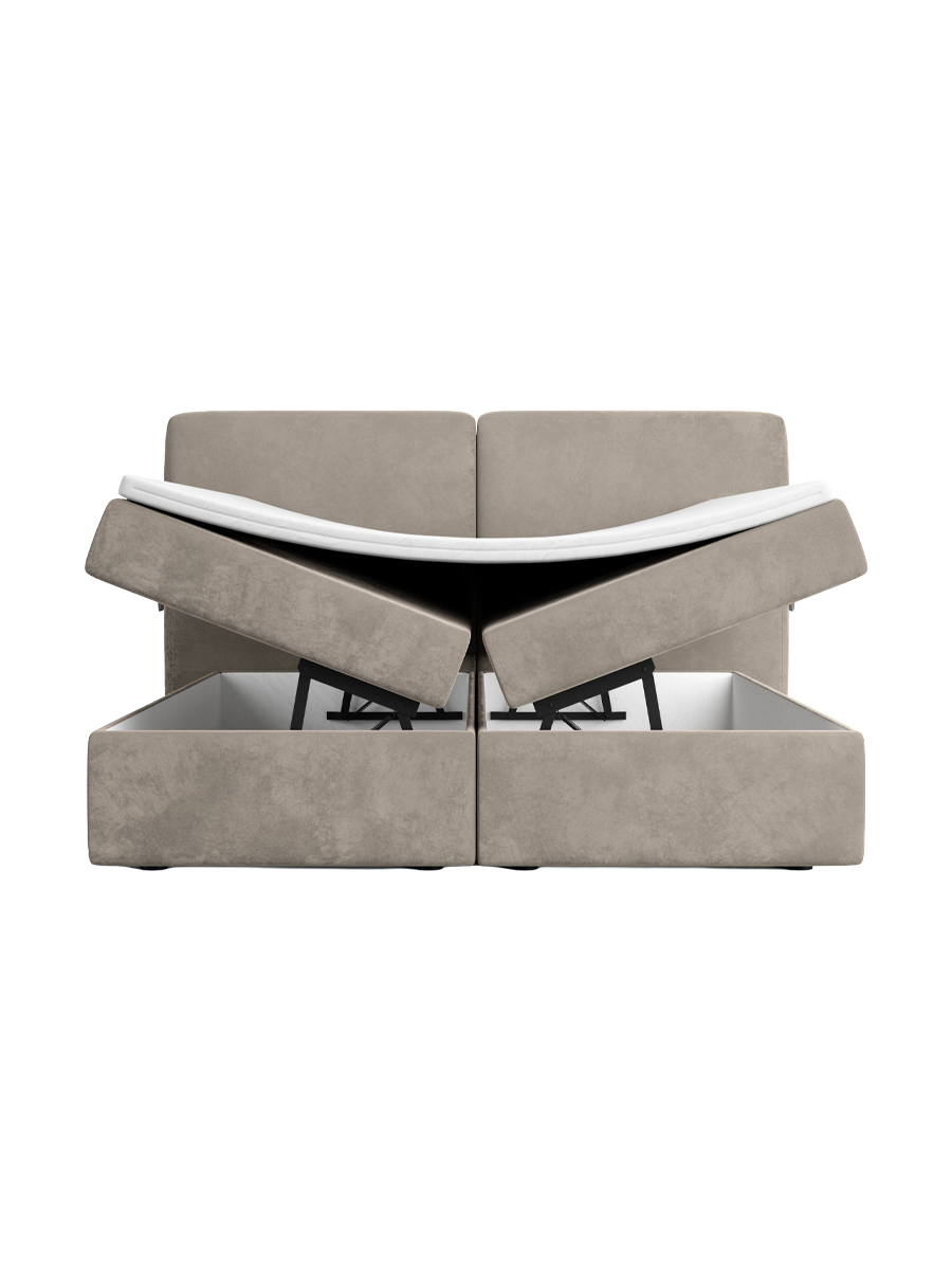 
Design Boxspringbett „Castellia“ mit Ablagefach, Samt Beige dunkel - 140 x 200 cm