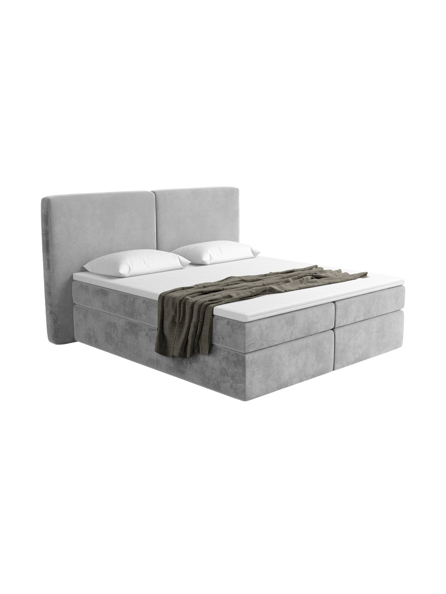 
Design Boxspringbett „Castellia“ mit Ablagefach, Samt Hellgrau - 140 x 200 cm