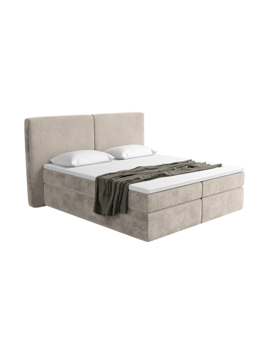 
Design Boxspringbett „Castellia“ mit Ablagefach, Samt Sand - 140 x 200 cm