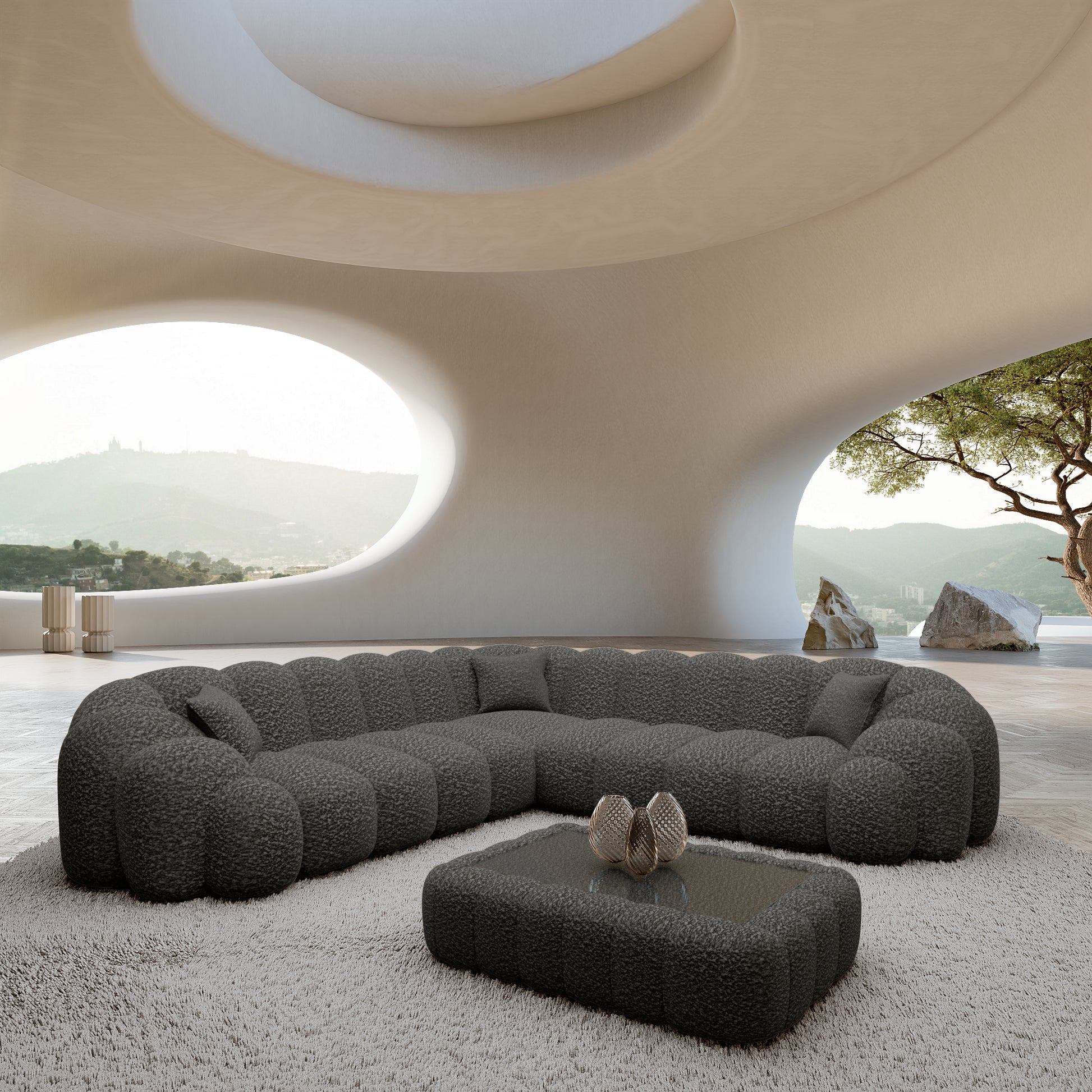 
5-Sitzer Design Ecksofas „Solea“ mit Bouclé-Bezug - Bouclé Graphit