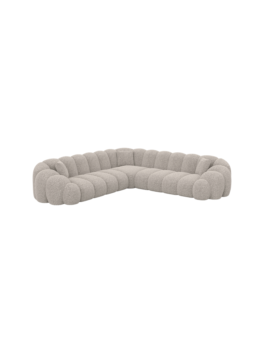 
5-seater designer corner sofas “Solea” with bouclé upholstery - Bouclé Toffee
