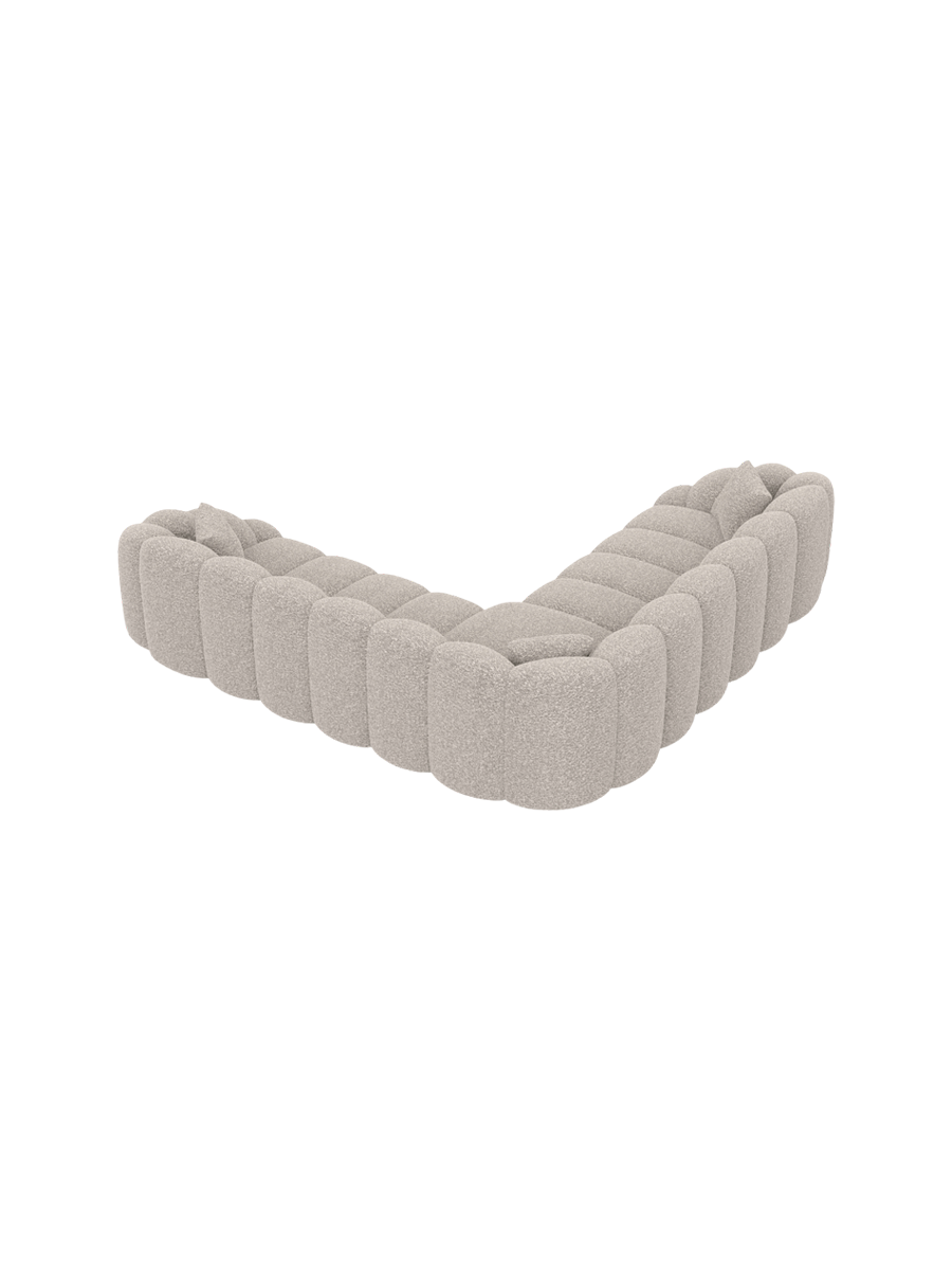 
5-seater designer corner sofas “Solea” with bouclé upholstery - Bouclé Toffee