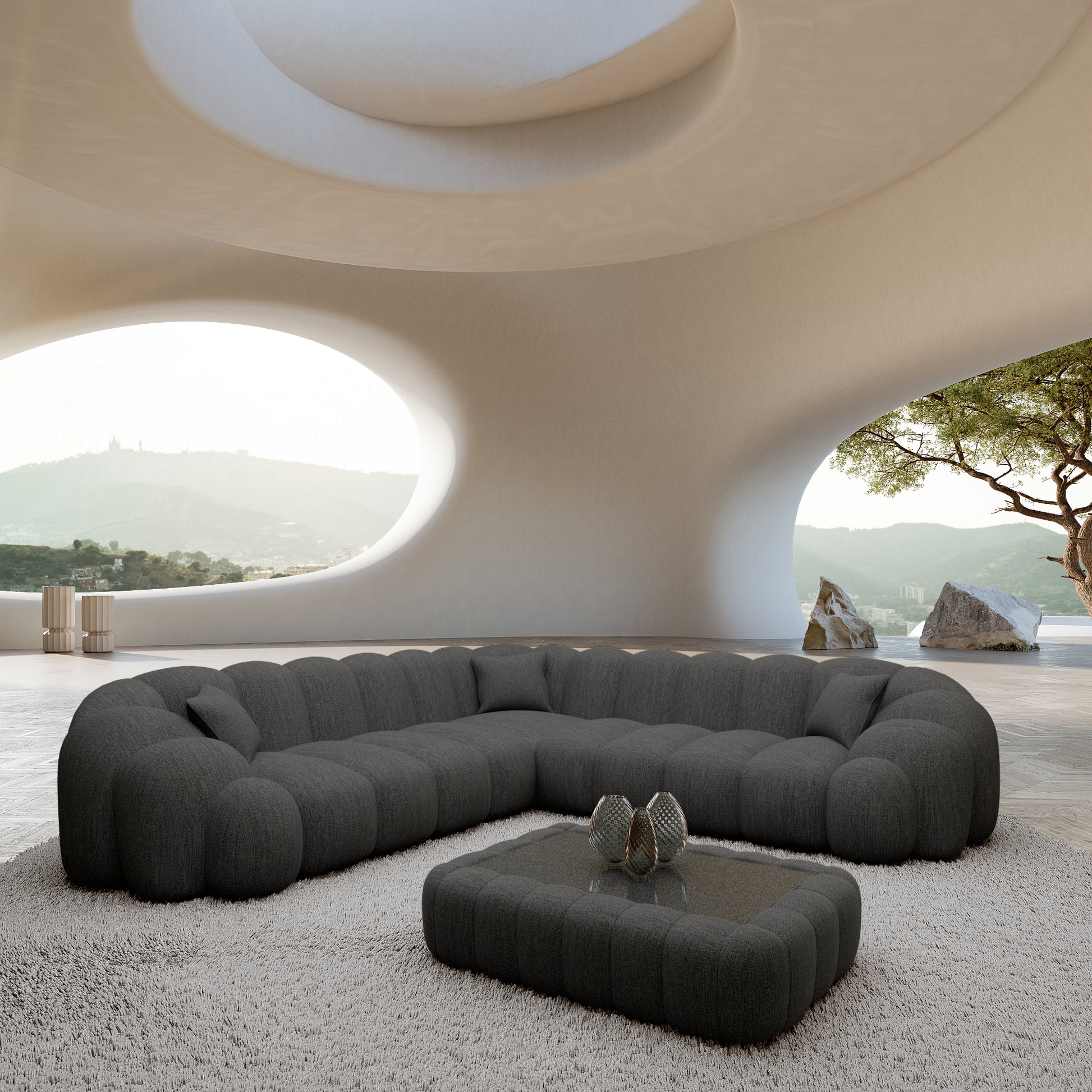 
5-Sitzer Design Ecksofa „Solea“ mit Strukturstoff-Bezug - Strukturstoff Anthrazit
