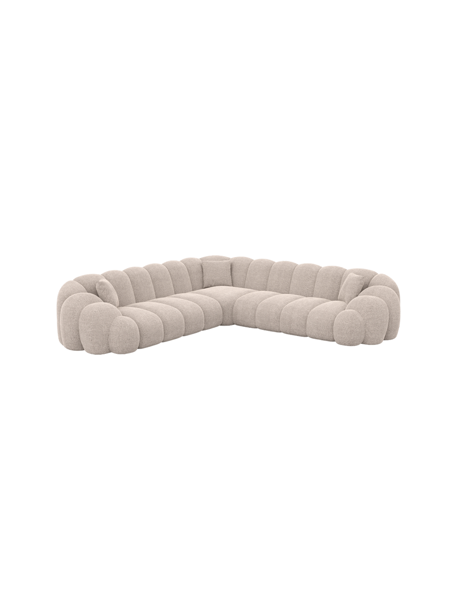 
5-seater designer corner sofa “Solea” with textured fabric upholstery - Textured fabric Beige