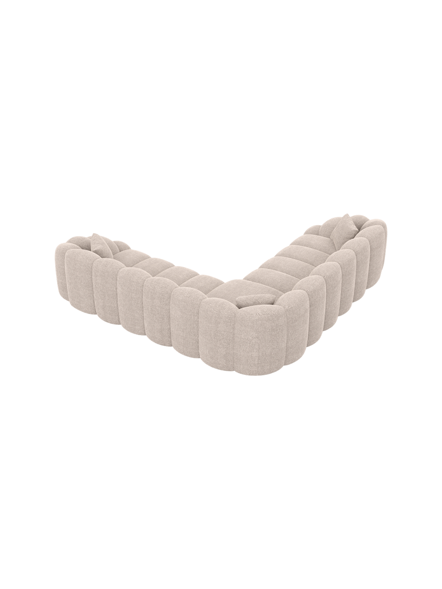 
5-seater designer corner sofa “Solea” with textured fabric upholstery - Textured fabric Beige