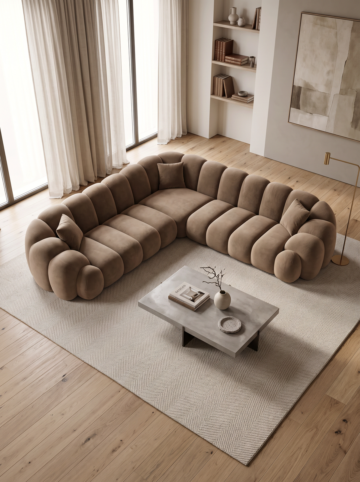 
5-seater designer corner sofa “Solea” with velvet upholstery - Velvet cover Brown