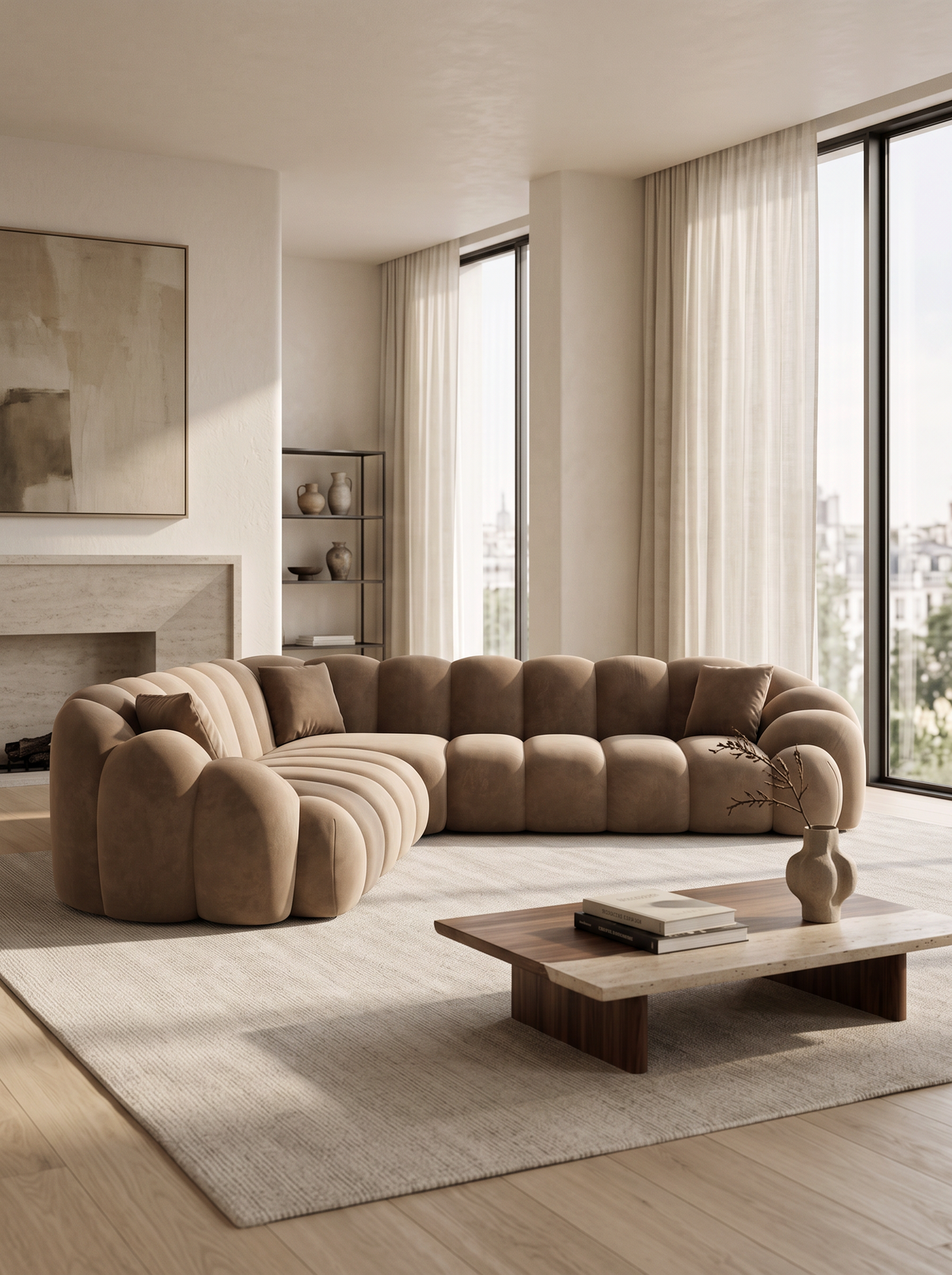 
5-seater designer corner sofa “Solea” with velvet upholstery - Velvet cover Brown