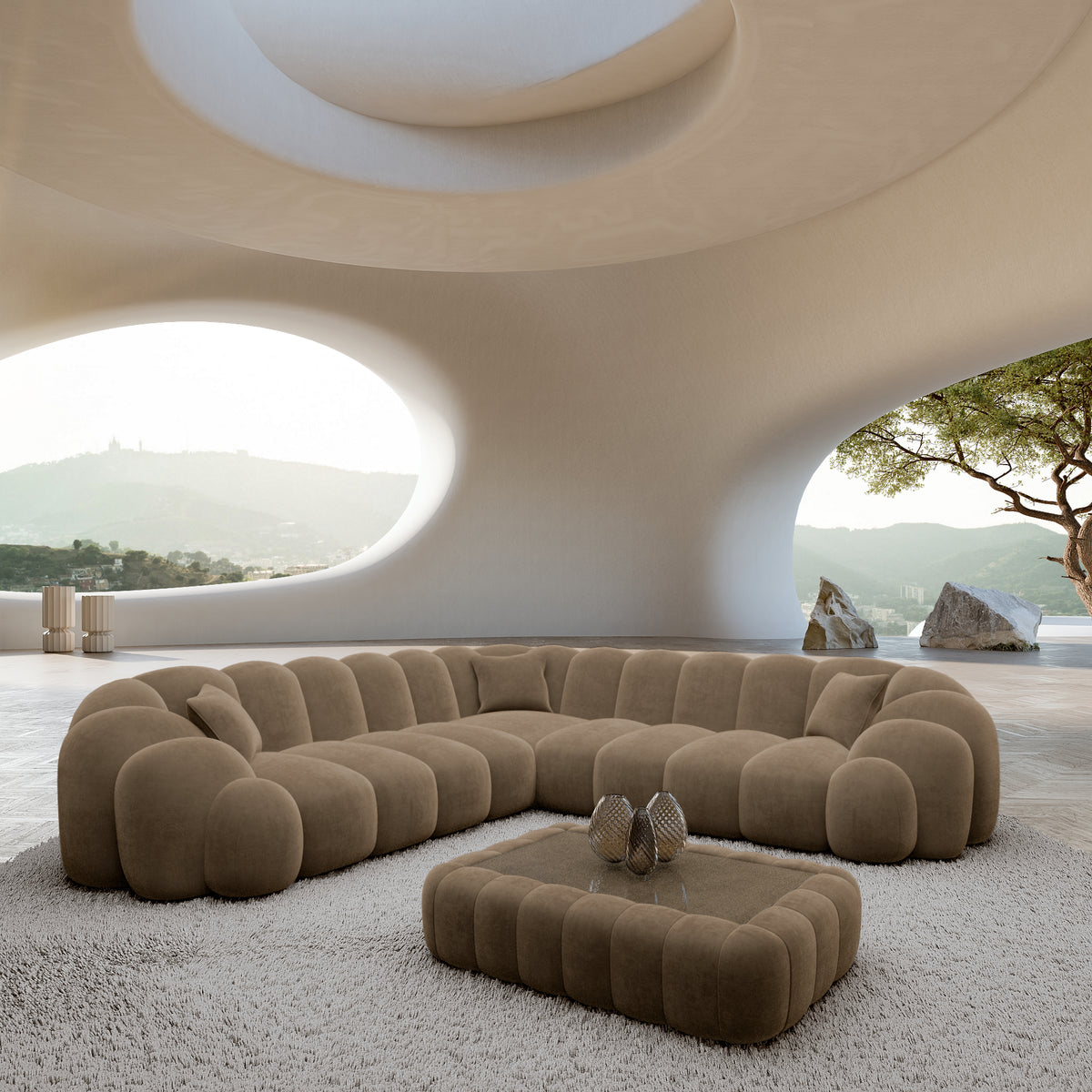 
5-seater designer corner sofa “Solea” with velvet upholstery - Velvet cover Brown