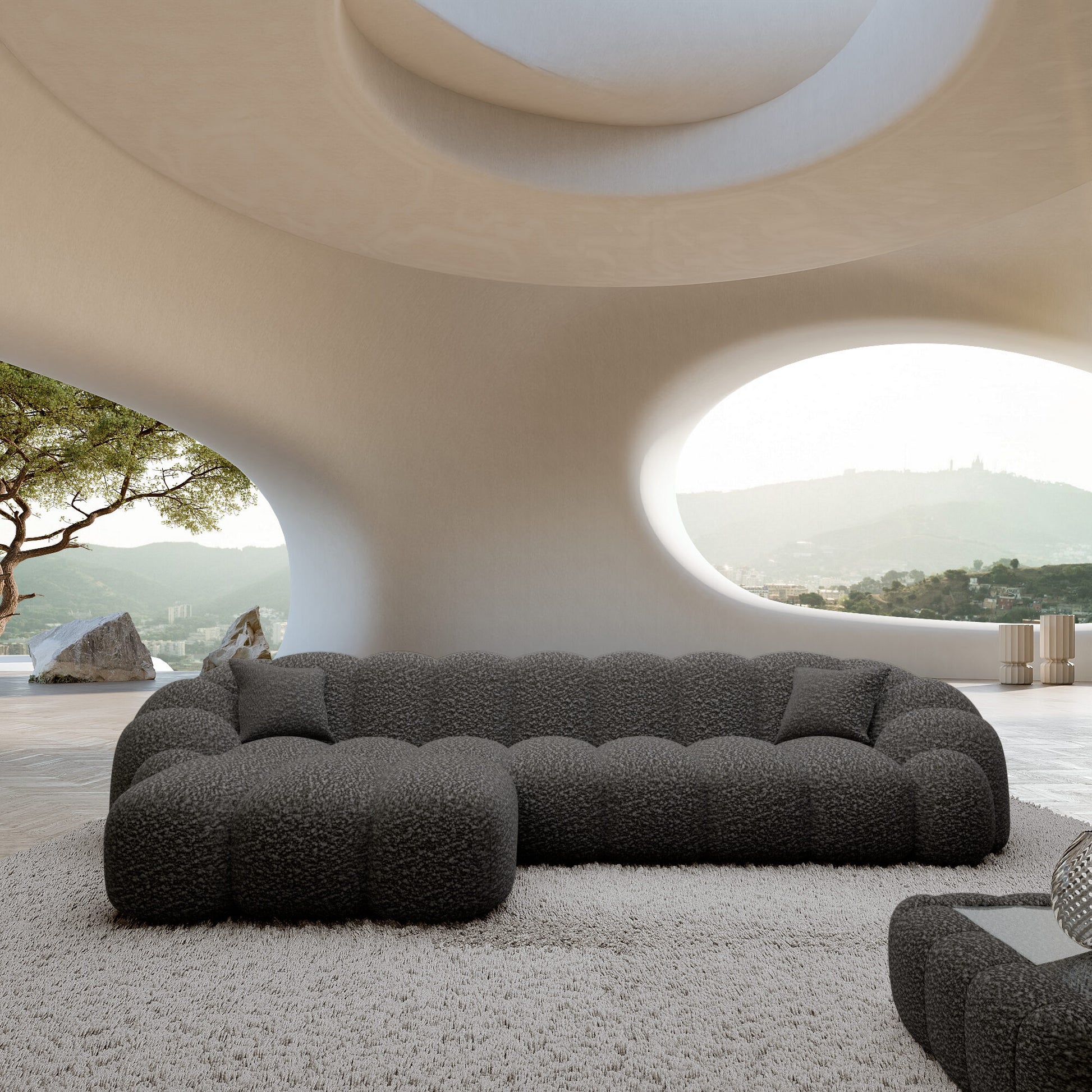 
4-Sitzer Design Ecksofas „Solea“ mit Bouclé-Bezug - Bouclé Graphit / Eckteil links