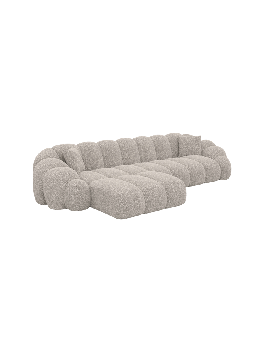 
4-seater designer corner sofas “Solea” with bouclé upholstery - Bouclé Toffee / Left corner section