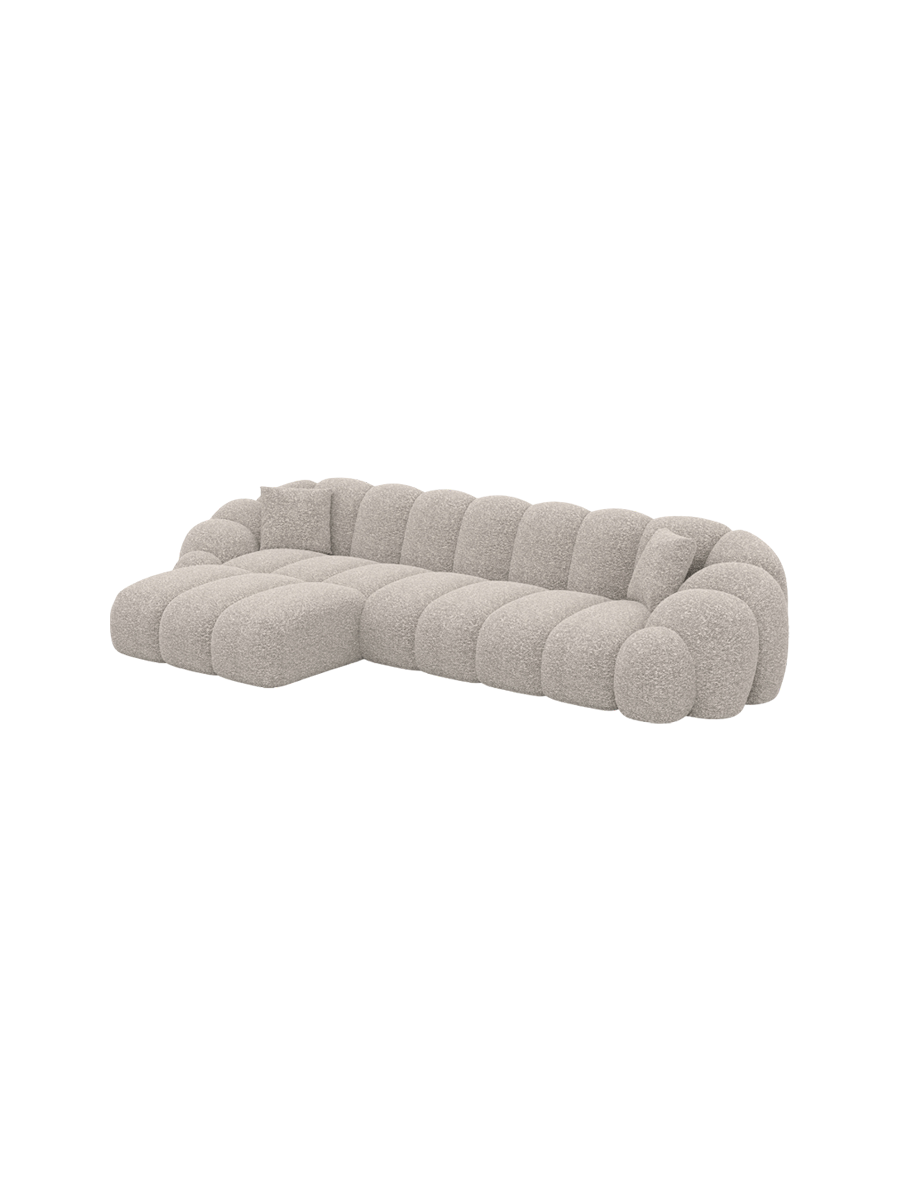 
4-seater designer corner sofas “Solea” with bouclé upholstery - Bouclé Toffee / Left corner section