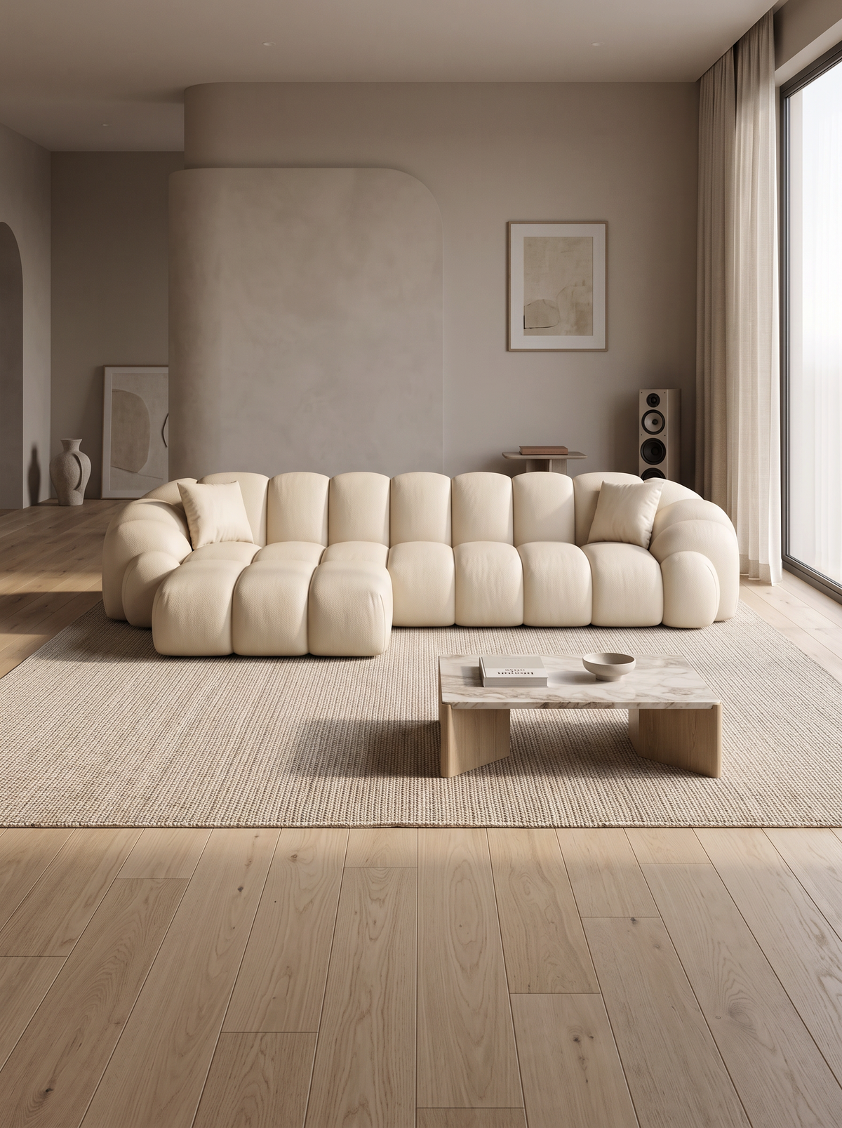 
Canapé d’angle design 4 places en cuir véritable « Solea » - Cuir véritable Beige / Élément d’angle gauche
