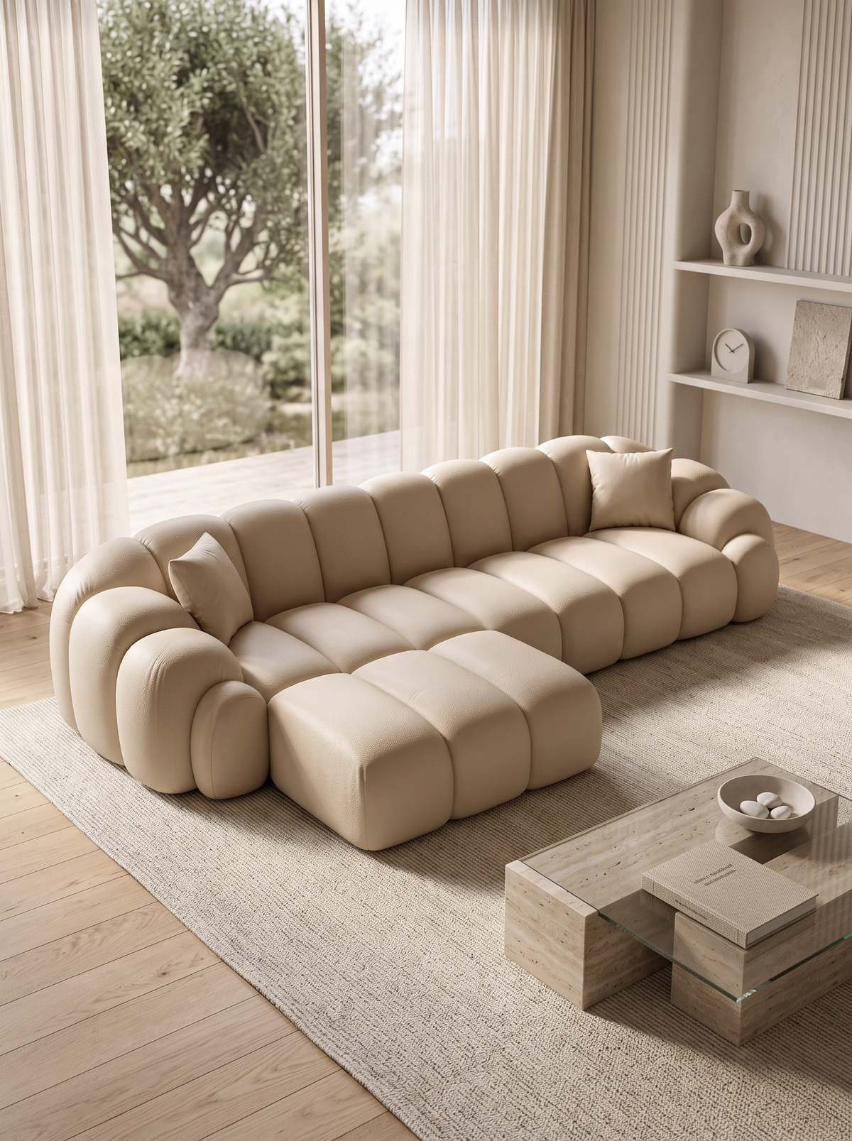 
Canapé d’angle design 4 places en cuir véritable « Solea » - Cuir véritable Beige / Élément d’angle gauche