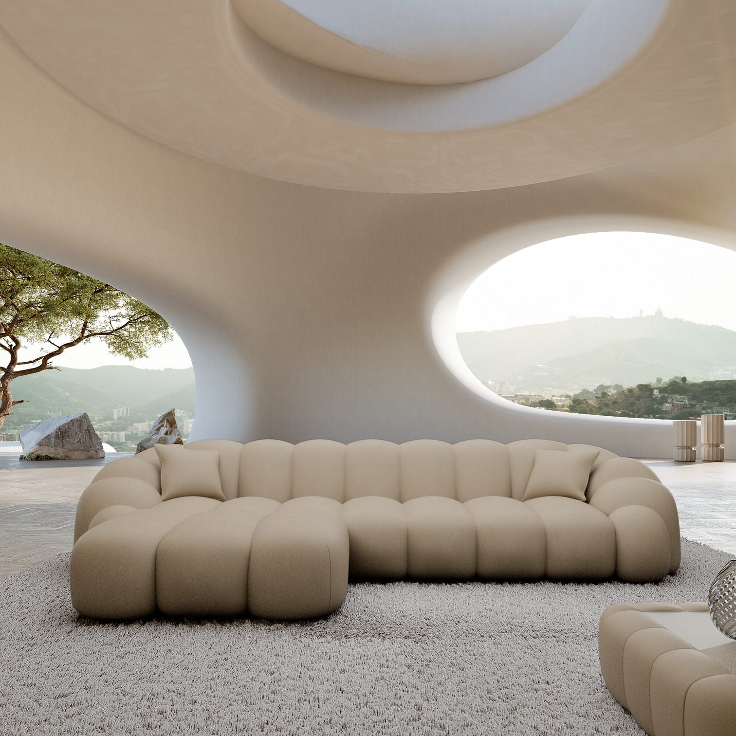 
Canapé d’angle design 4 places en cuir véritable « Solea » - Cuir véritable Beige / Élément d’angle gauche