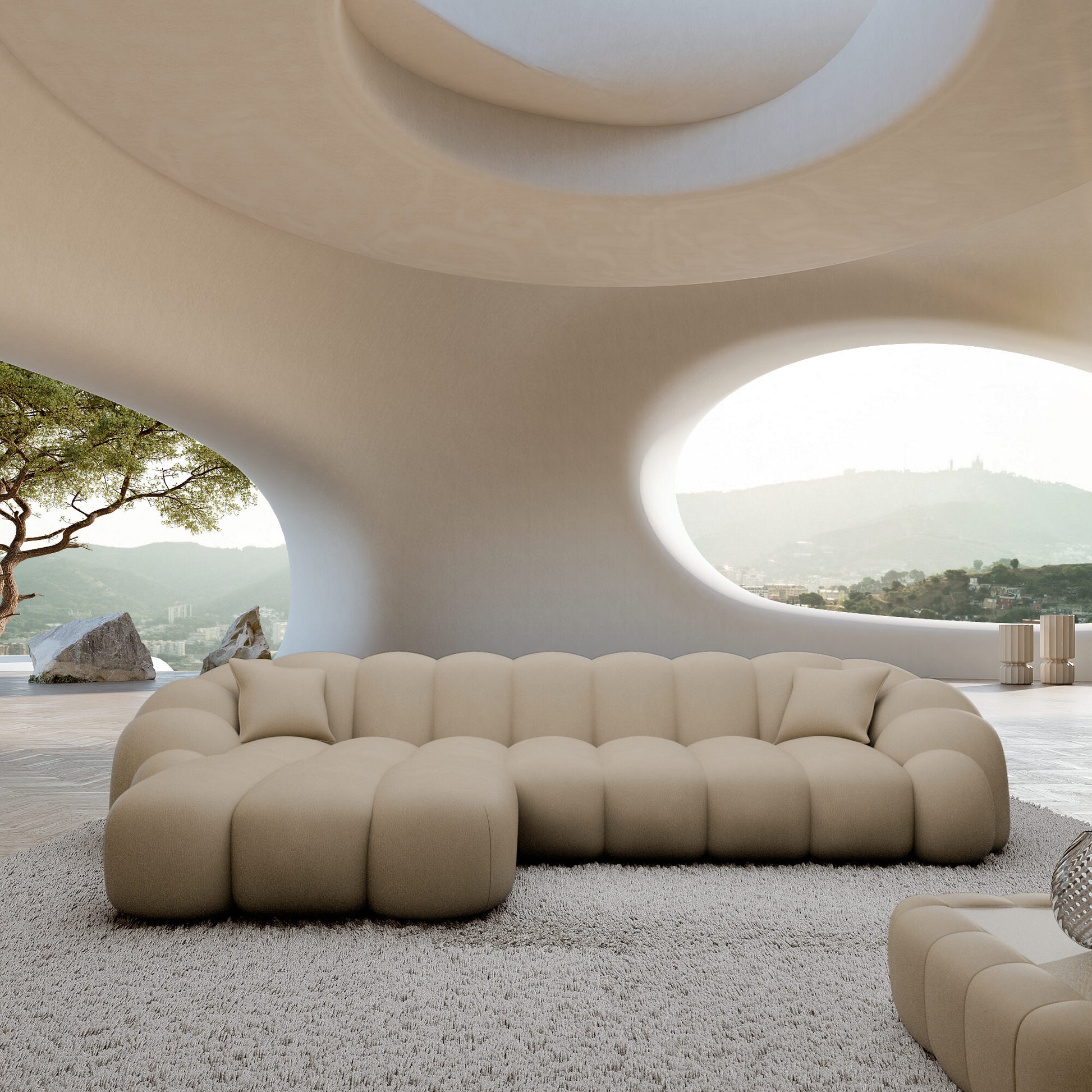
4-Sitzer Design Echtleder Ecksofa „Solea“ - Echtleder Beige / Eckteil links