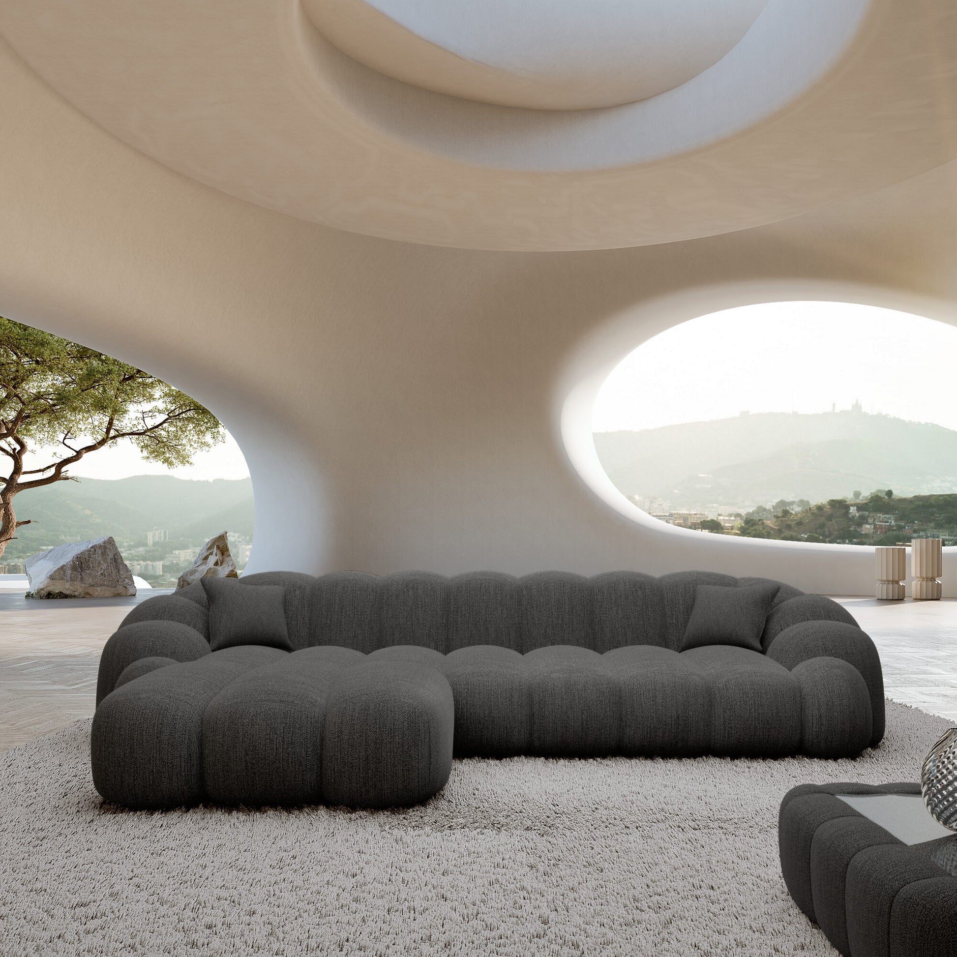 
4-Sitzer Design Ecksofa „Solea“ mit Strukturstoff-Bezug - Strukturstoff Anthrazit / Eckteil links