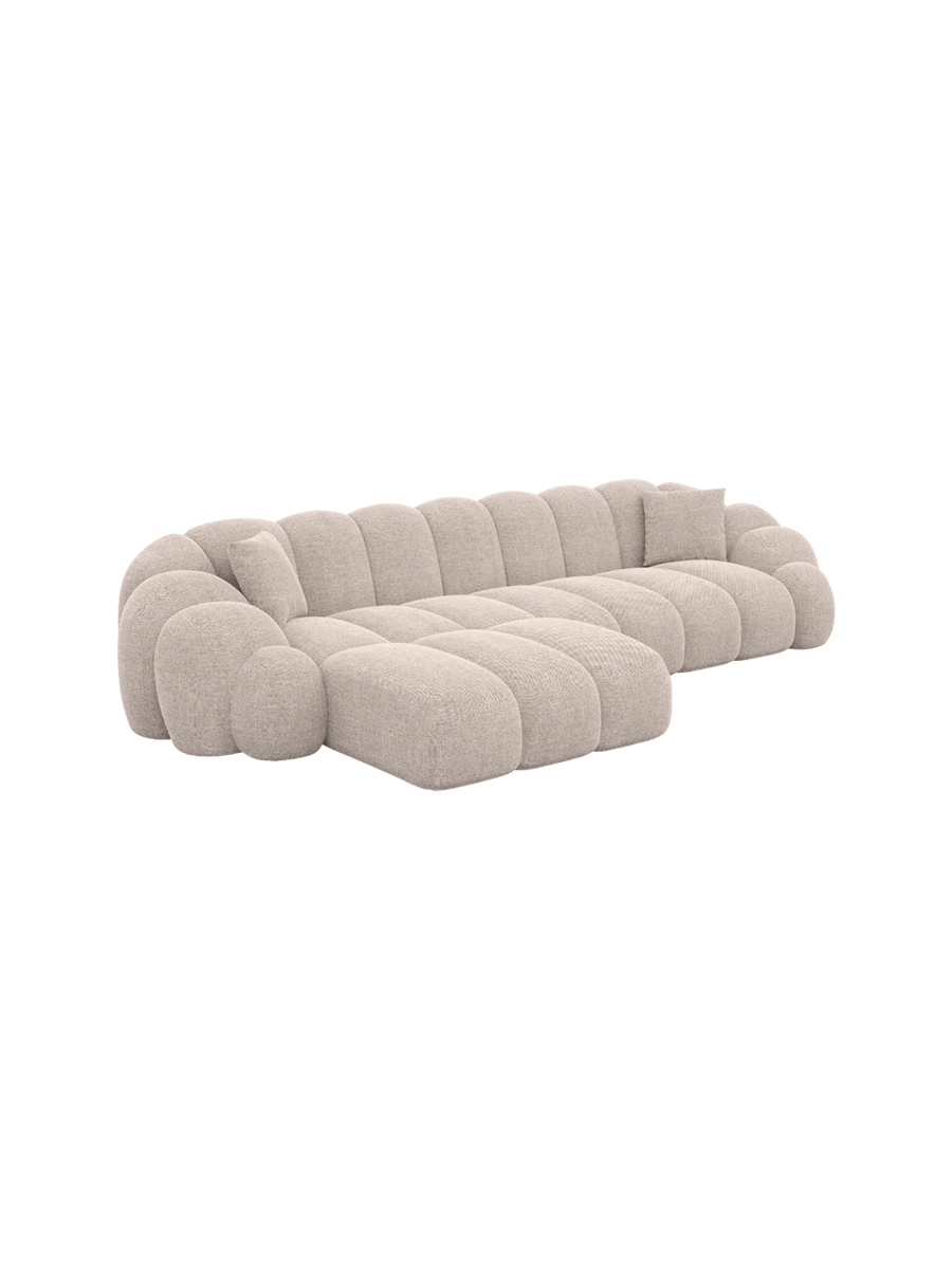 
4-seater designer corner sofa “Solea” with textured fabric upholstery - Textured fabric Beige / Left corner section
