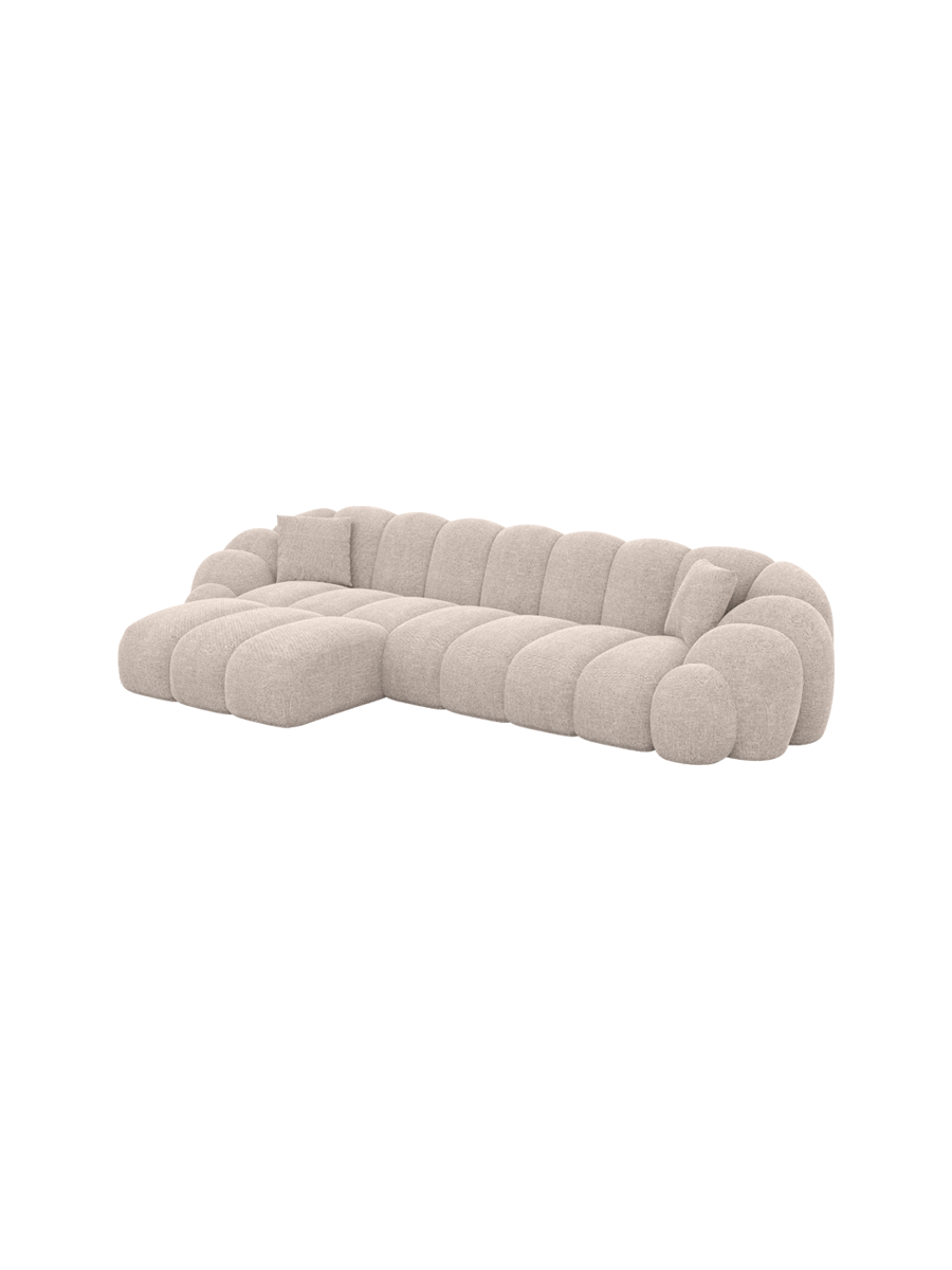 
4-seater designer corner sofa “Solea” with textured fabric upholstery - Textured fabric Beige / Left corner section