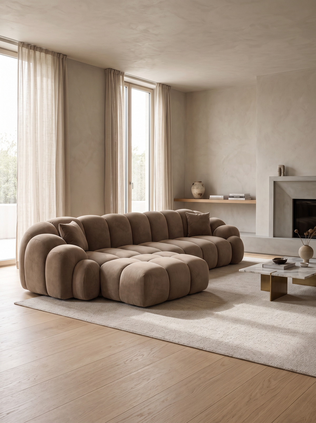 
4-seater designer corner sofa “Solea” with velvet upholstery - Velvet cover Brown / Left corner section